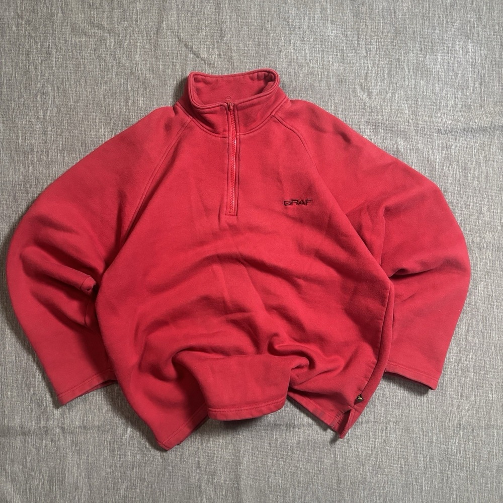 Red Graf Cotton Quarter Zip Sweatshirt - L